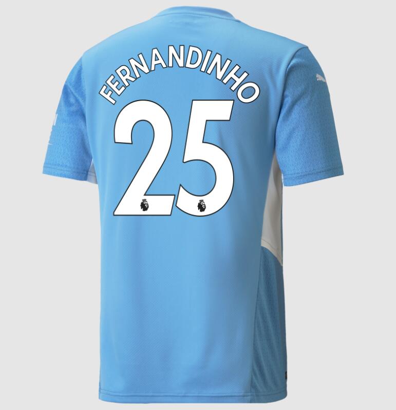 2021/22 Manchester City Home Kit Soccer Jersey with Fernandinho 25 printing